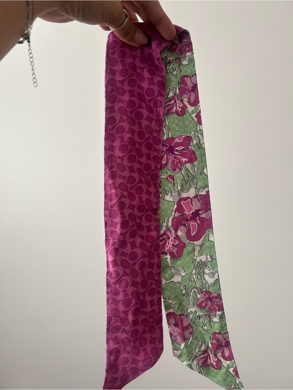 Coach Pink Signature & Floral Silk Skinny Scarf